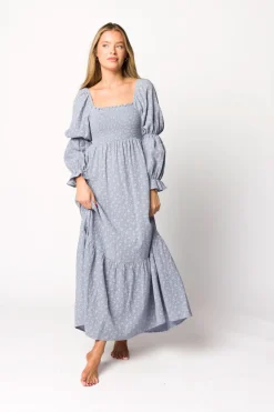 Sale Worth Collective Emerson 100% Cotton Gauze Maxi Dress in Indigo - Bump Friendly