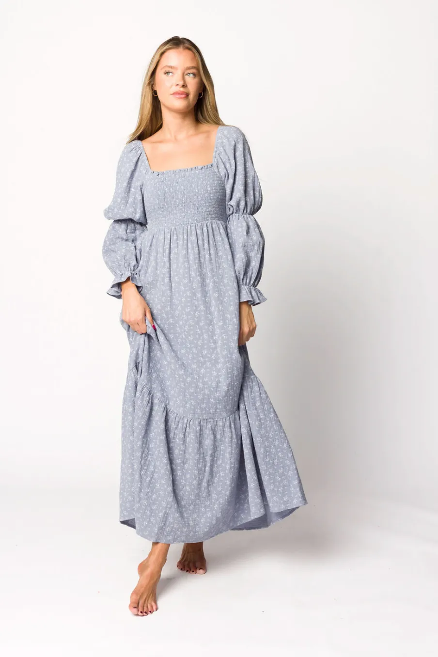 Sale Worth Collective Emerson 100% Cotton Gauze Maxi Dress in Indigo - Bump Friendly