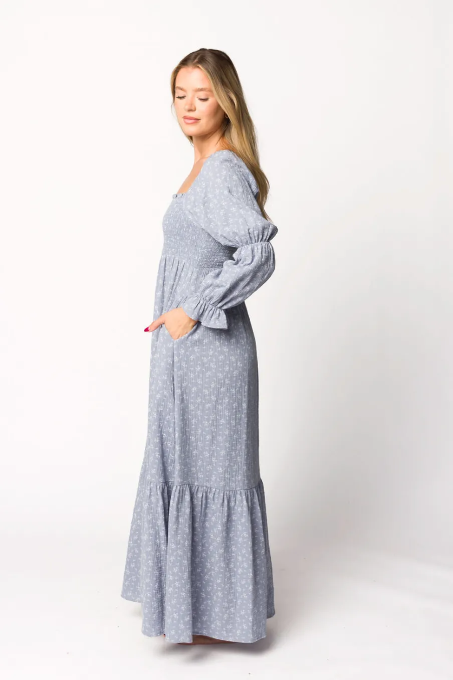 Sale Worth Collective Emerson 100% Cotton Gauze Maxi Dress in Indigo - Bump Friendly
