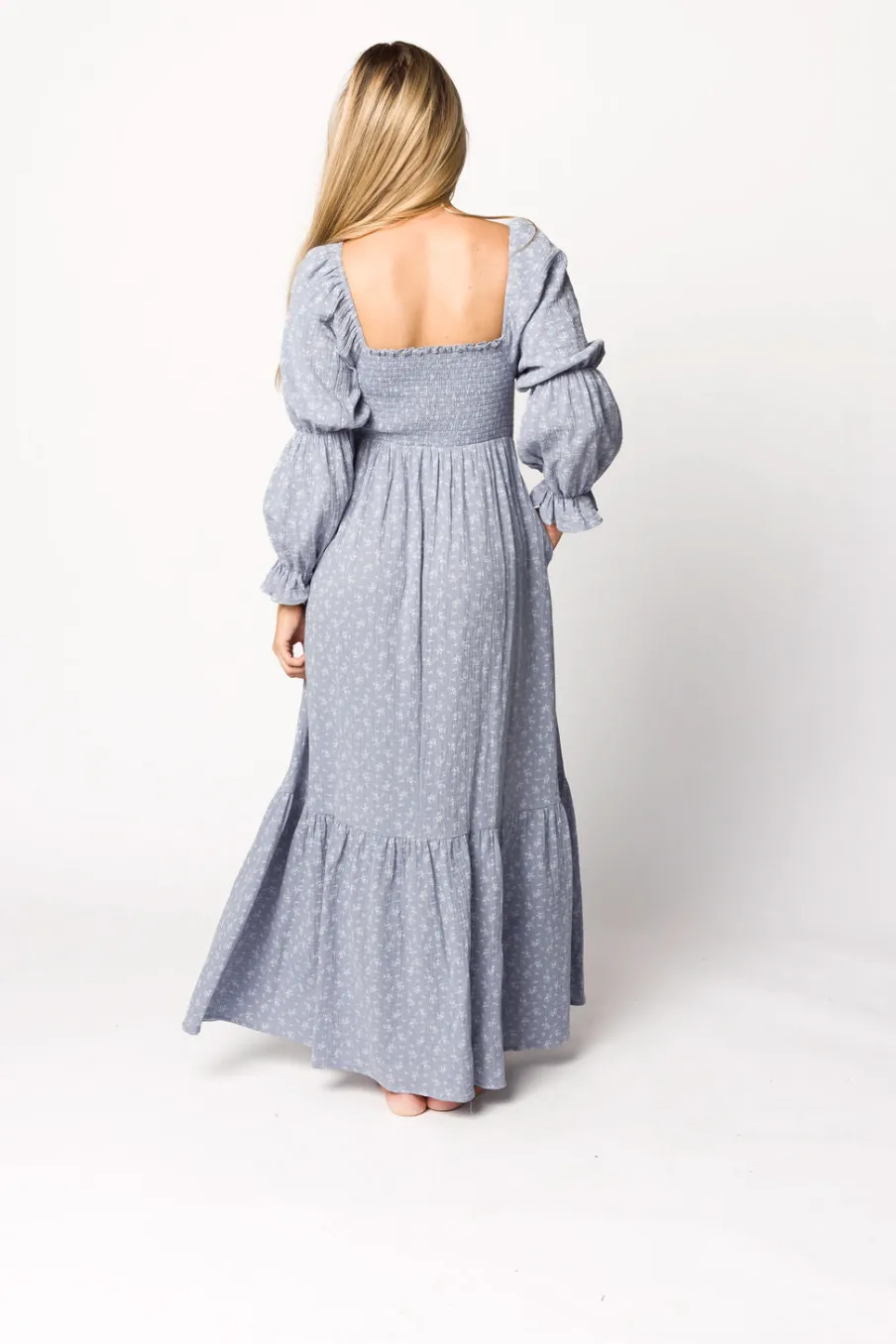Sale Worth Collective Emerson 100% Cotton Gauze Maxi Dress in Indigo - Bump Friendly