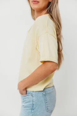 Outlet Worth Collective Emeryn 100% Cotton Short Sleeve Knit Cardigan in Butter