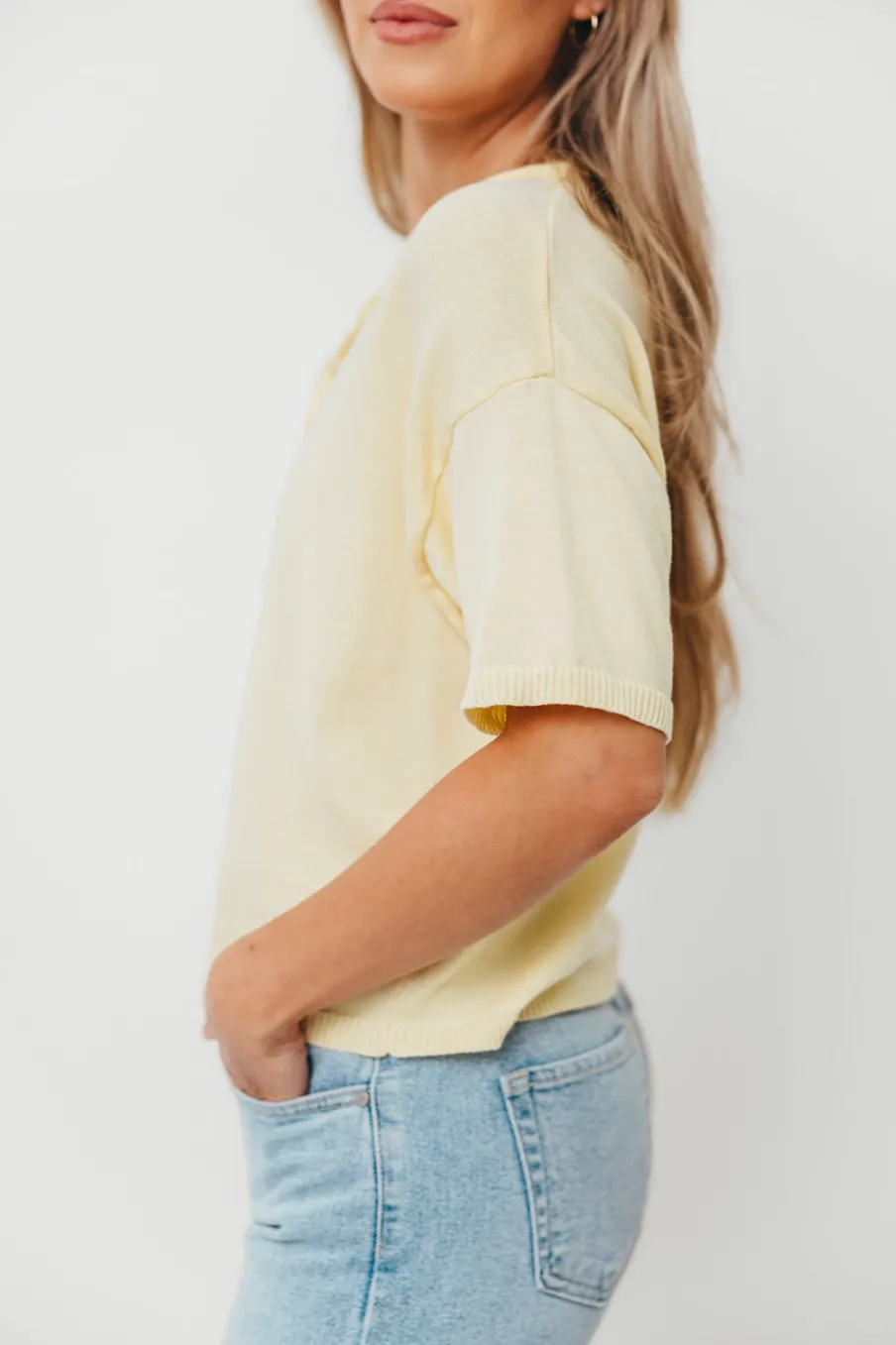 Outlet Worth Collective Emeryn 100% Cotton Short Sleeve Knit Cardigan in Butter