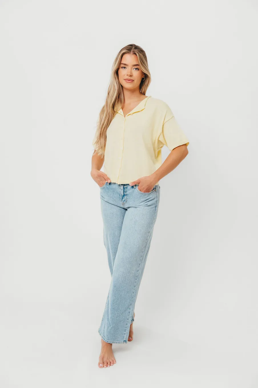 Outlet Worth Collective Emeryn 100% Cotton Short Sleeve Knit Cardigan in Butter