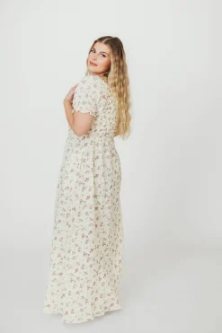 Discount Worth Collective Emilia 100% Cotton Smocked Maxi Dress in Ivory/Mauve Floral - Bump Fri
