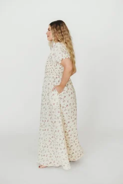 Discount Worth Collective Emilia 100% Cotton Smocked Maxi Dress in Ivory/Mauve Floral - Bump Fri