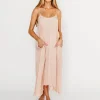 Hot Worth Collective Ensley Satin Tent Maxi Dress in Pink Clay