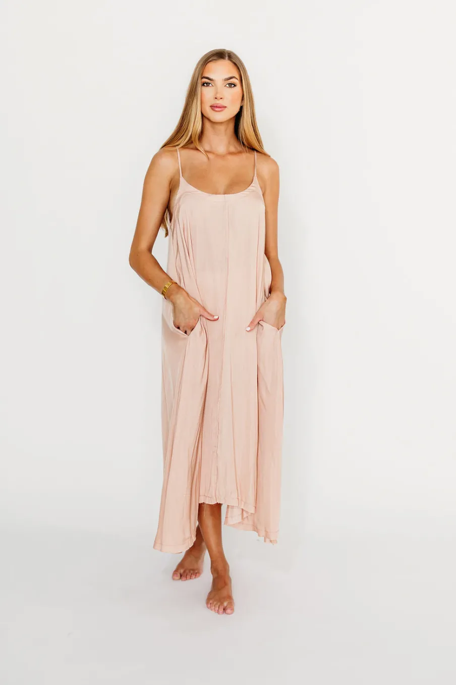Hot Worth Collective Ensley Satin Tent Maxi Dress in Pink Clay