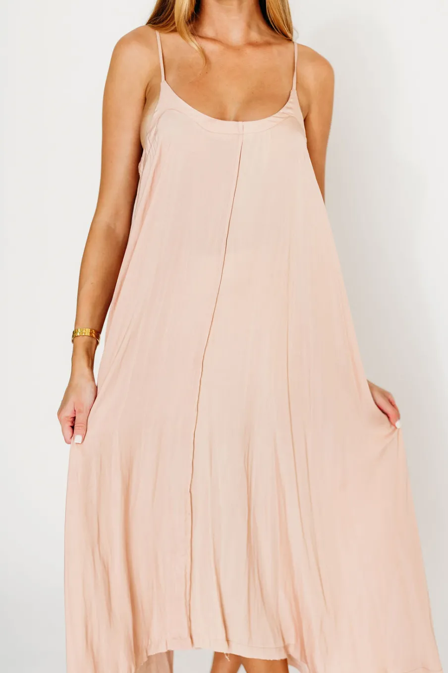 Hot Worth Collective Ensley Satin Tent Maxi Dress in Pink Clay