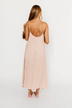 Hot Worth Collective Ensley Satin Tent Maxi Dress in Pink Clay