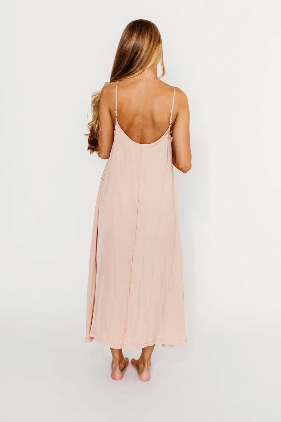 Hot Worth Collective Ensley Satin Tent Maxi Dress in Pink Clay
