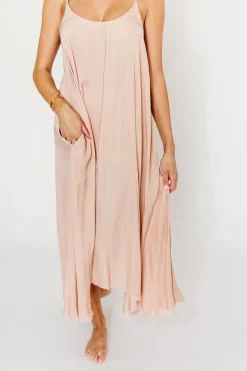 Hot Worth Collective Ensley Satin Tent Maxi Dress in Pink Clay