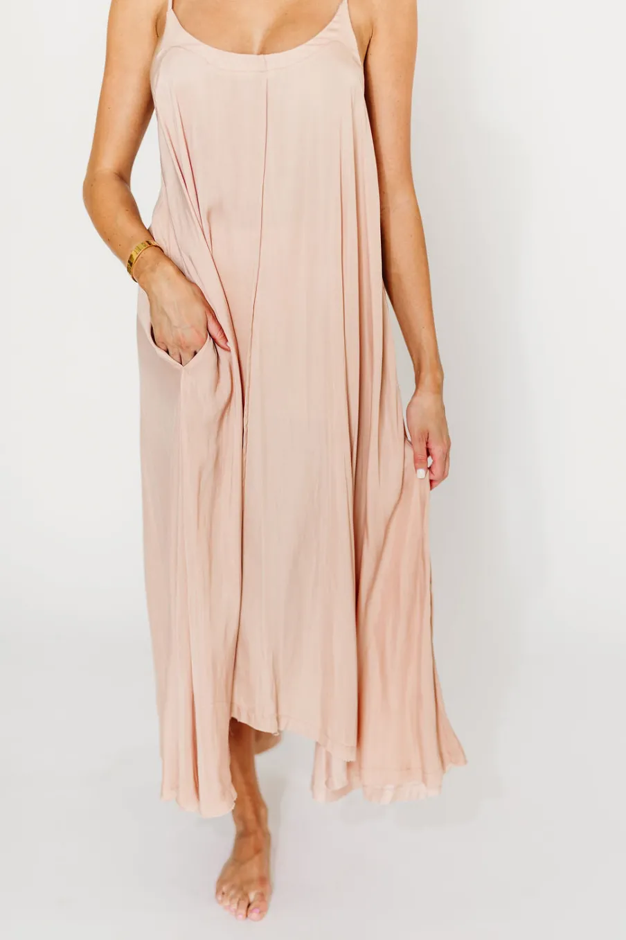 Hot Worth Collective Ensley Satin Tent Maxi Dress in Pink Clay