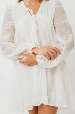 Fashion Worth Collective Erika Embroidered Long Sleeve Mini Dress in Ivory