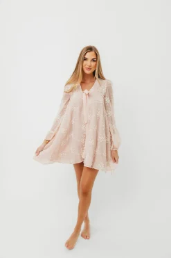 Fashion Worth Collective Erika Embroidered Long Sleeve Mini Dress in Pink