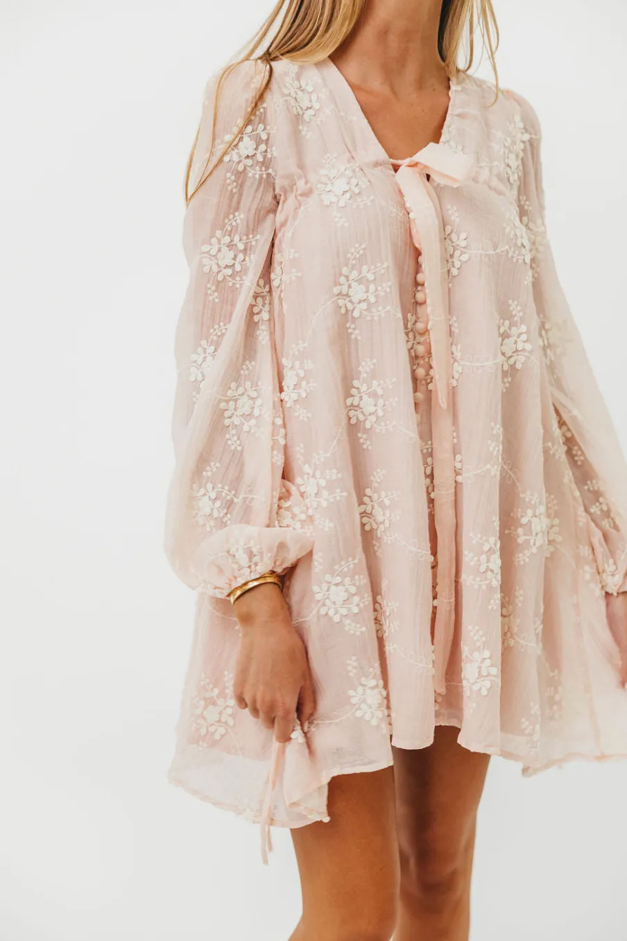 Fashion Worth Collective Erika Embroidered Long Sleeve Mini Dress in Pink