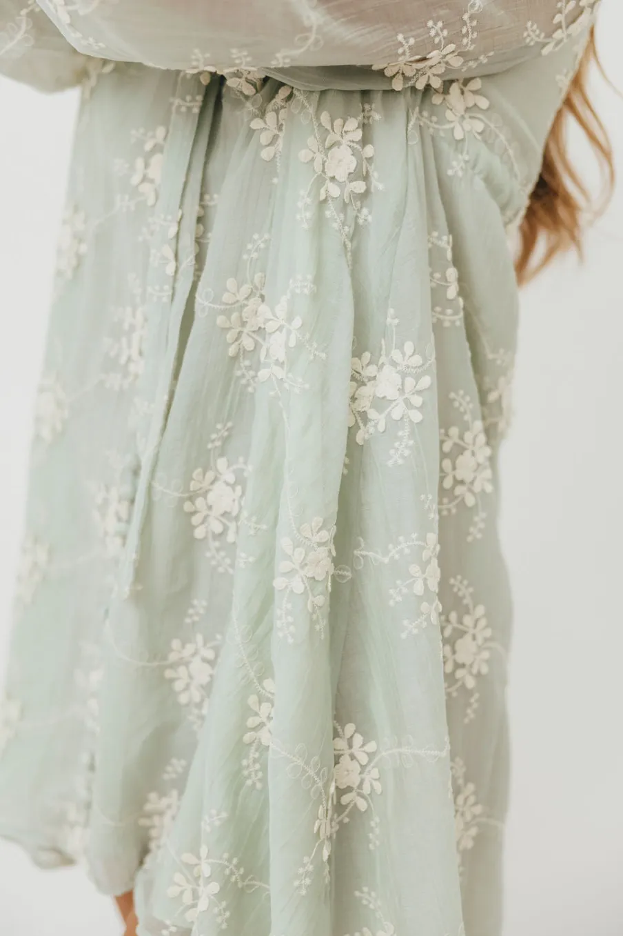 New Worth Collective Erika Embroidered Long Sleeve Mini Dress in Mint
