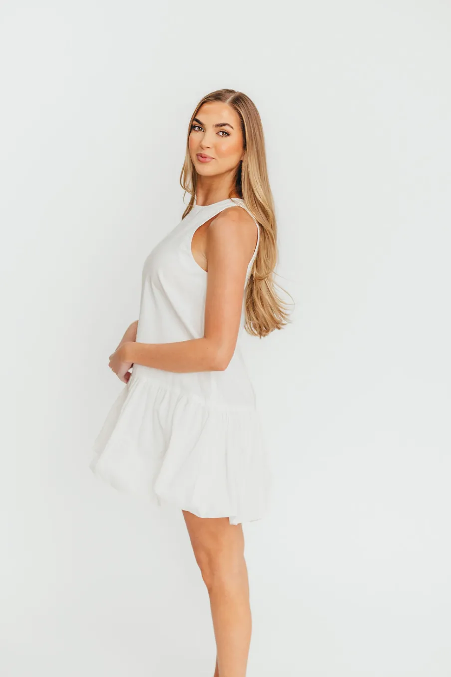 Outlet Worth Collective Estelle Bubble Hem Mini Dress in Off-White