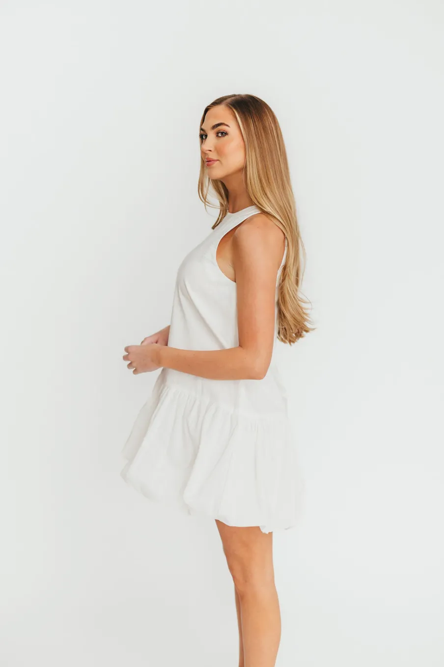Outlet Worth Collective Estelle Bubble Hem Mini Dress in Off-White