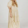 Discount Worth Collective Eva Puffed Sleeve Maxi Dress in Cream - Bump Friendly & Inclusive Sizi