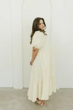 Discount Worth Collective Eva Puffed Sleeve Maxi Dress in Cream - Bump Friendly & Inclusive Sizi