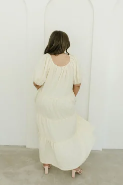 Discount Worth Collective Eva Puffed Sleeve Maxi Dress in Cream - Bump Friendly & Inclusive Sizi