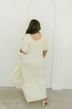 Discount Worth Collective Eva Puffed Sleeve Maxi Dress in Cream - Bump Friendly & Inclusive Sizi