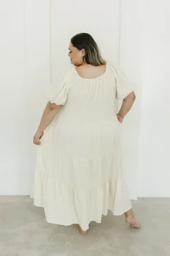 Discount Worth Collective Eva Puffed Sleeve Maxi Dress in Cream - Bump Friendly & Inclusive Sizi