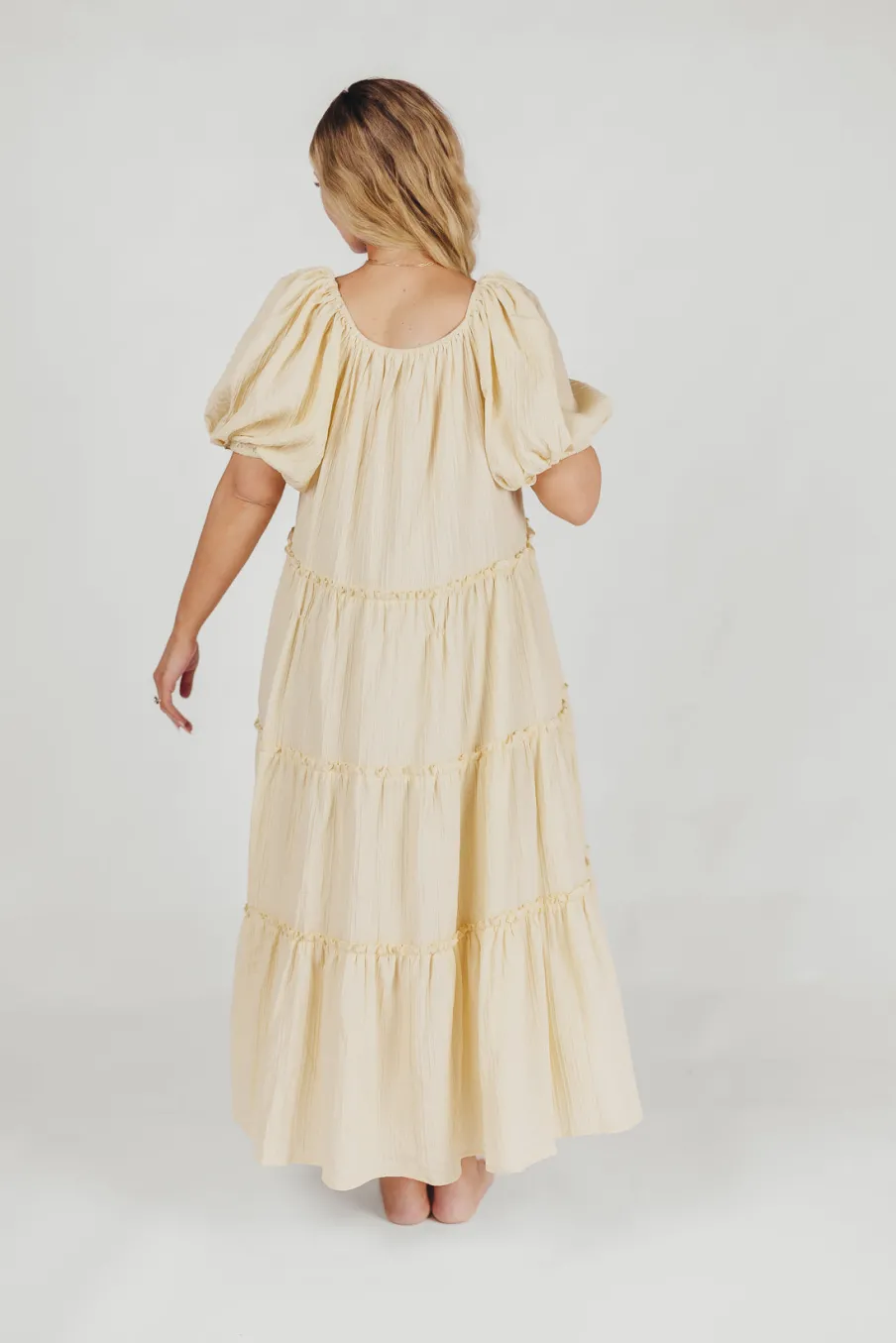 Discount Worth Collective Eva Puffed Sleeve Maxi Dress in Cream - Bump Friendly & Inclusive Sizi