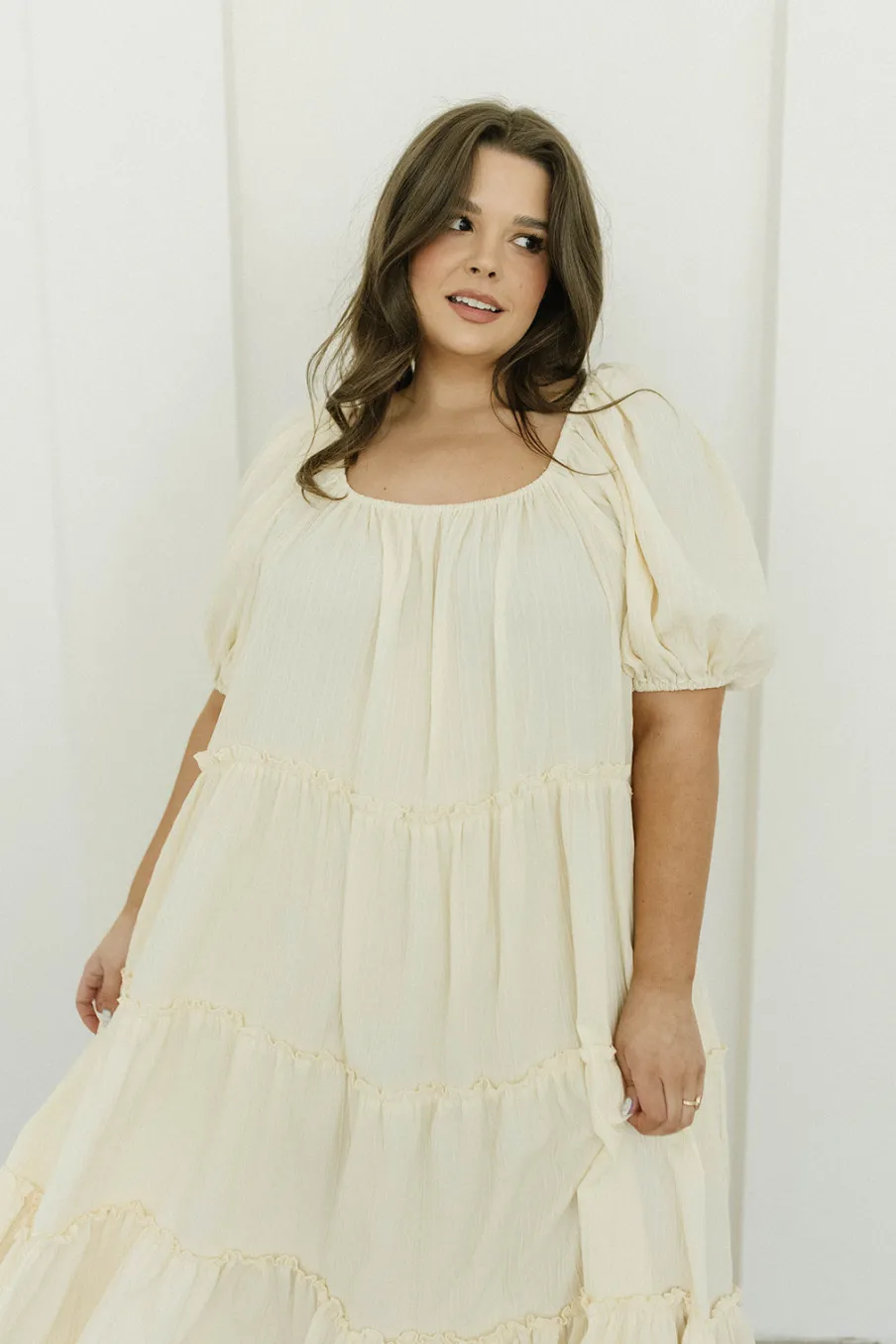 Discount Worth Collective Eva Puffed Sleeve Maxi Dress in Cream - Bump Friendly & Inclusive Sizi
