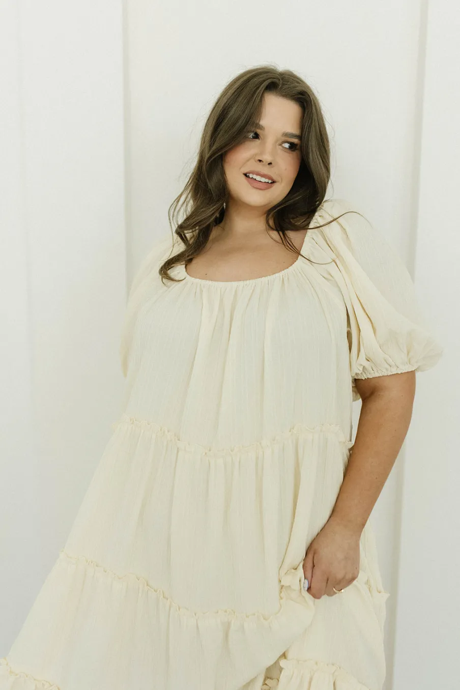 Discount Worth Collective Eva Puffed Sleeve Maxi Dress in Cream - Bump Friendly & Inclusive Sizi