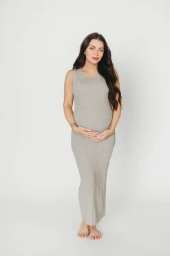 New Worth Collective Falling For You Ribbed Knit Midi Dress in Sage