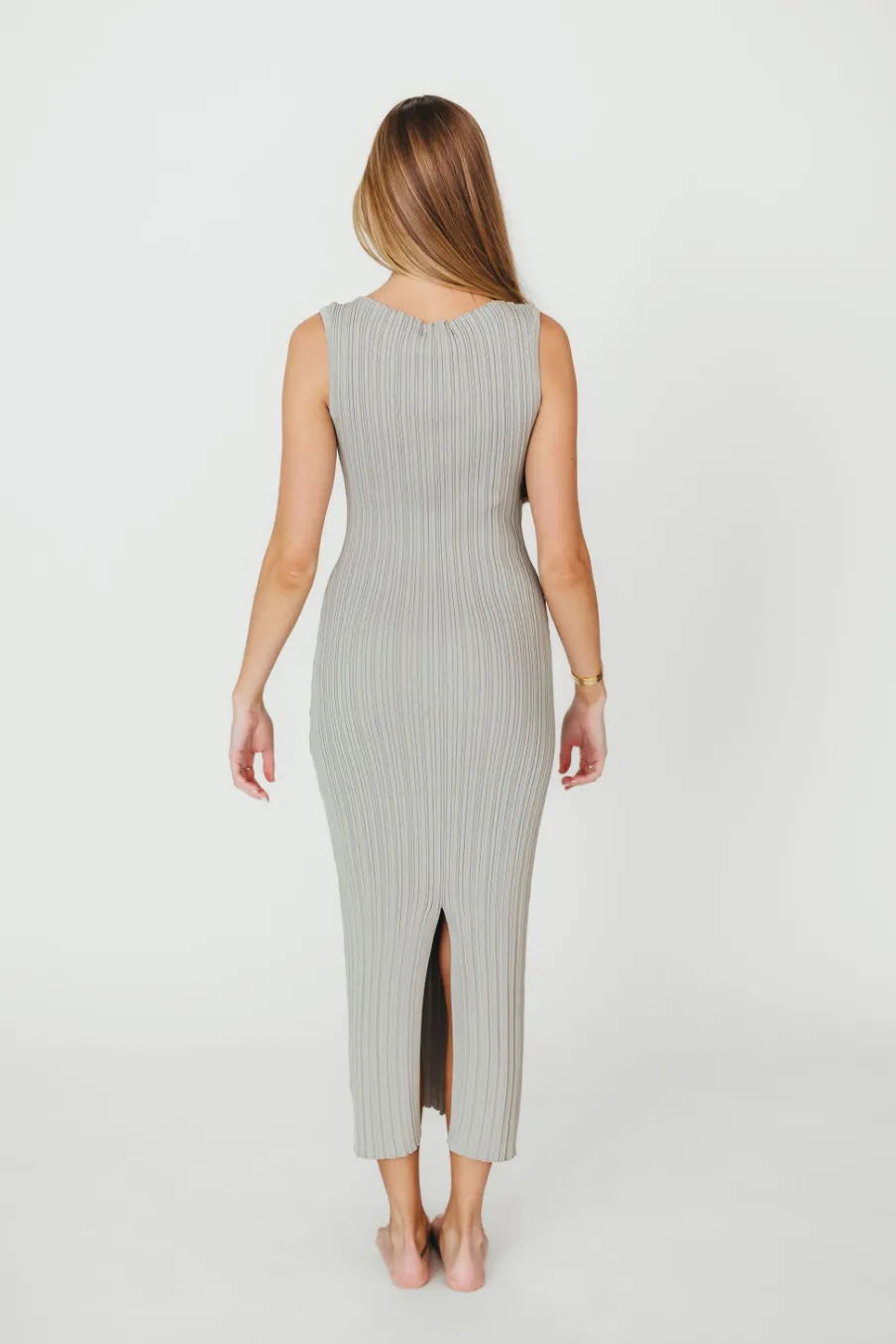 New Worth Collective Falling For You Ribbed Knit Midi Dress in Sage