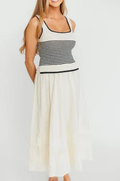 Outlet Worth Collective Fallon Combination Midi Dress in Cream