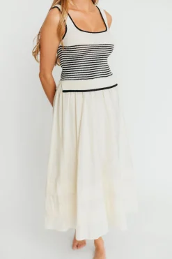 Outlet Worth Collective Fallon Combination Midi Dress in Cream