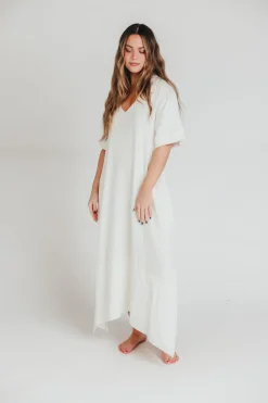 Best Worth Collective Fallon Linen-Blend Collared Midi Dress in Ivory - Bump Friendly