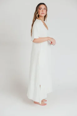 Best Worth Collective Fallon Linen-Blend Collared Midi Dress in Ivory - Bump Friendly
