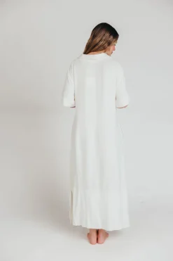Best Worth Collective Fallon Linen-Blend Collared Midi Dress in Ivory - Bump Friendly