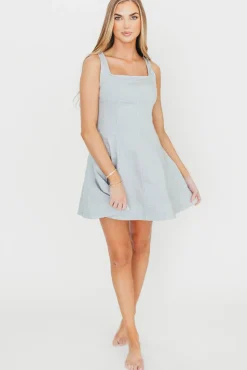 Fashion Worth Collective Faye Denim Sleeveless Mini Dress in Light Denim