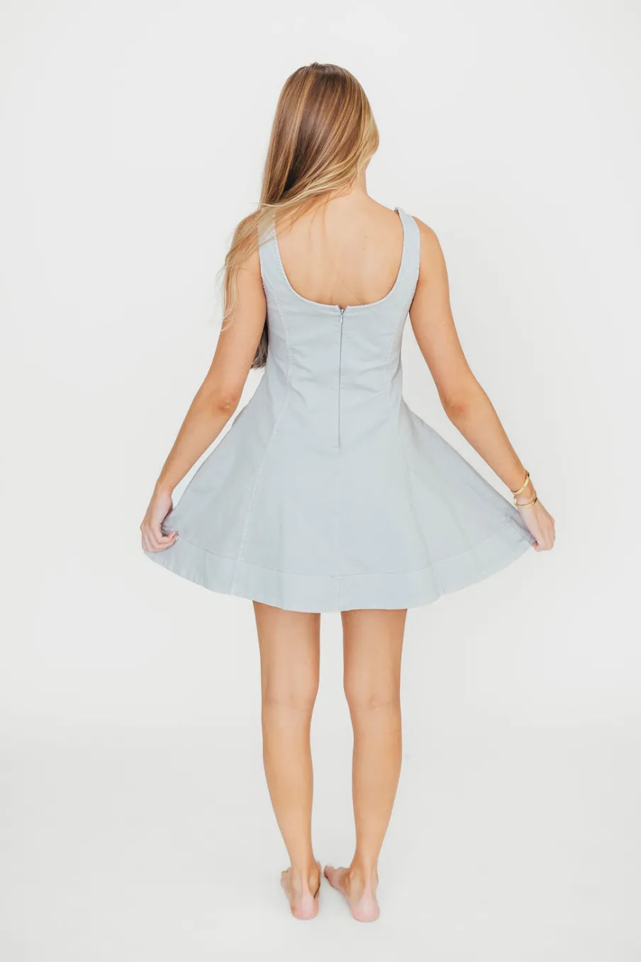 Fashion Worth Collective Faye Denim Sleeveless Mini Dress in Light Denim