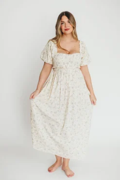 Fashion Worth Collective Finley 100% Cotton Peplum Midi Dress in Ivory/Blue - Bump & Nursing Fr