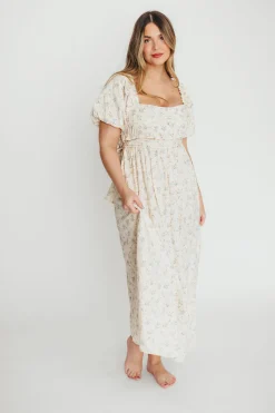 Fashion Worth Collective Finley 100% Cotton Peplum Midi Dress in Ivory/Blue - Bump & Nursing Fr