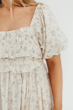Fashion Worth Collective Finley 100% Cotton Peplum Midi Dress in Ivory/Blue - Bump & Nursing Fr