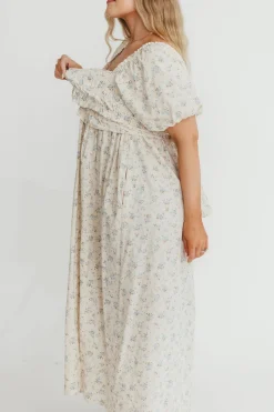 Fashion Worth Collective Finley 100% Cotton Peplum Midi Dress in Ivory/Blue - Bump & Nursing Fr