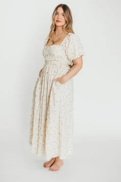 Fashion Worth Collective Finley 100% Cotton Peplum Midi Dress in Ivory/Blue - Bump & Nursing Fr