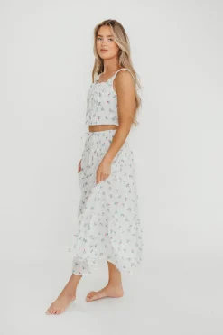Online Worth Collective Florence 100% Cotton Corset Top & Skirt Set in White Floral