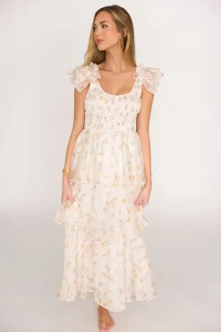 Online Worth Collective Forever & Always Midi Dress in Tiny Yellow Floral - Bump Friendly & In