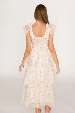 Online Worth Collective Forever & Always Midi Dress in Tiny Yellow Floral - Bump Friendly & In