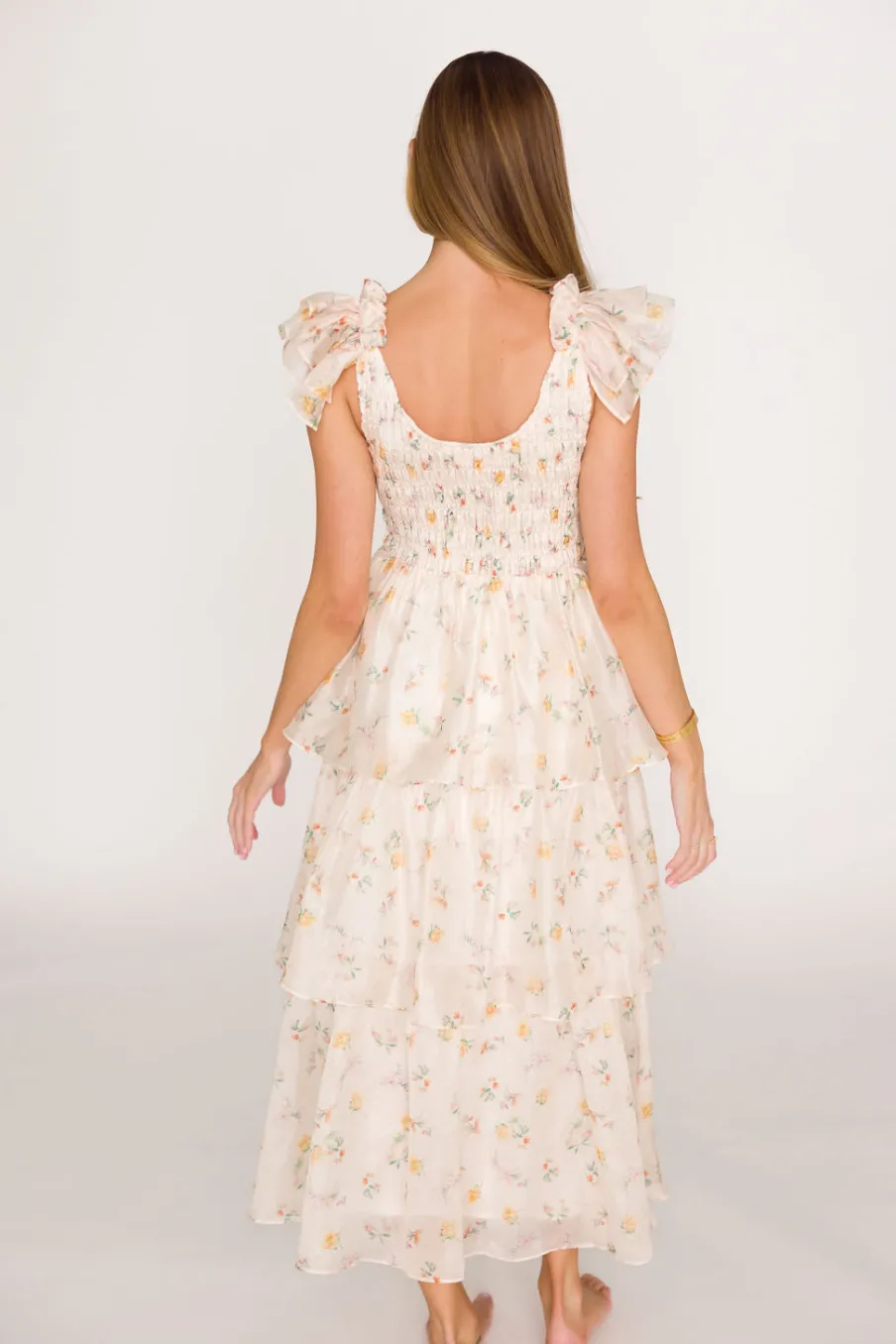 Online Worth Collective Forever & Always Midi Dress in Tiny Yellow Floral - Bump Friendly & In