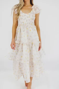 Online Worth Collective Forever & Always Midi Dress in Tiny Yellow Floral - Bump Friendly & In
