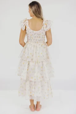 Online Worth Collective Forever & Always Midi Dress in Tiny Yellow Floral - Bump Friendly & In